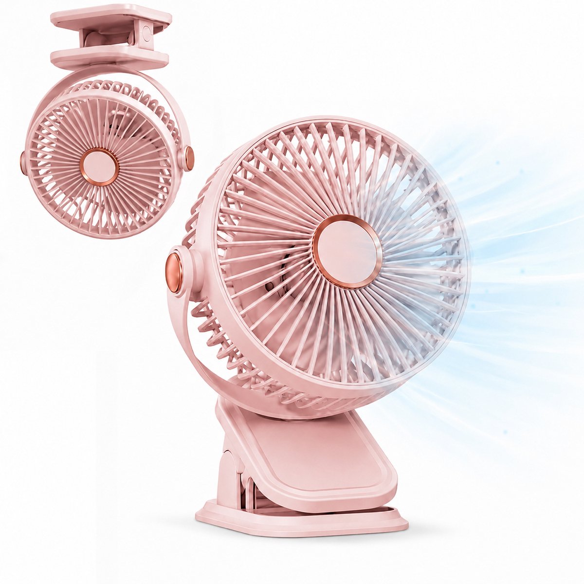 Ulisem – Usb-wiederaufladbarer Tischventilator Mit Clip Und Licht – 800 Mah – 5 Geschwindigkeitsstufen – Mini-tragbarer Ventilator Mit Clip – Leise
