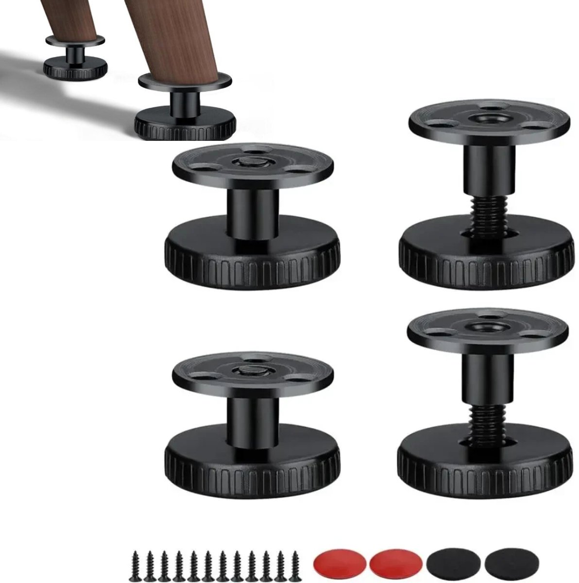 Set Mit 4 Verstellbaren, Selbstklebenden Möbelfüßen Mit Kratzfesten Pads. Geeignet Für Tische, Schränke Und Geräte. Sie Tragen Eine Maximale Last Von 45 Kg Und Haben Folgende Maße: ...