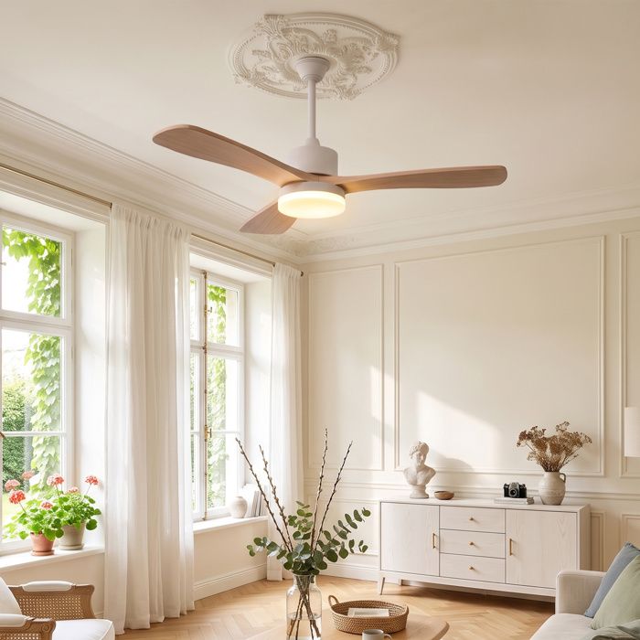 Deckenventilator - Nexu - 3 Blätter Aus Massivholz - Dimmbares Led - Umkehrbar - Fernbedienung Mit 6 Geschwindigkeiten