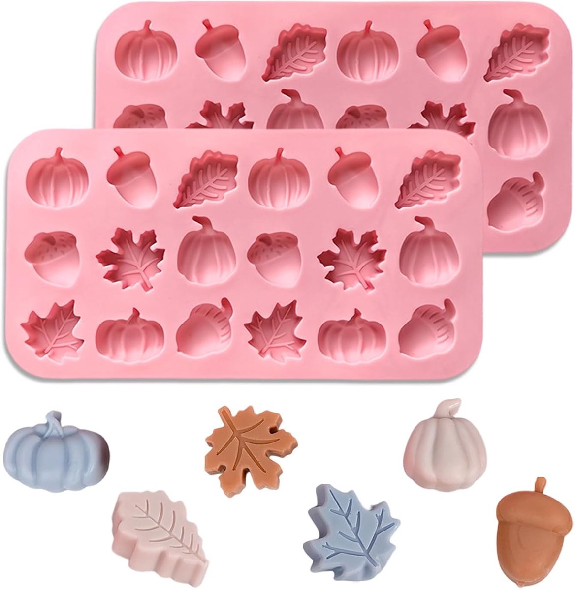 Silikonformen-set (2 Stück) – Zur Herstellung Von Pralinen, Ahornblättern, Eicheln Und Kürbissen – 20,4 × 10,8 × 1,3 Cm – 3d – 36-fach-pralinenform