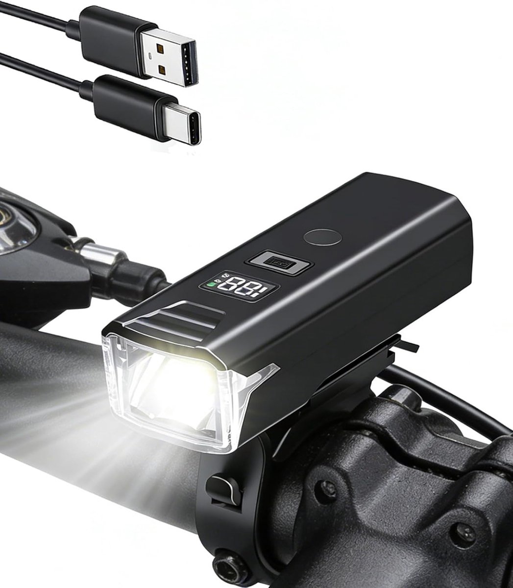 Wiederaufladbare Fahrradlampe – Usb-led-frontscheinwerfer Mit Akkuanzeige Und Lichtsensor – Schutzart Ipx4 – 1500 Mah