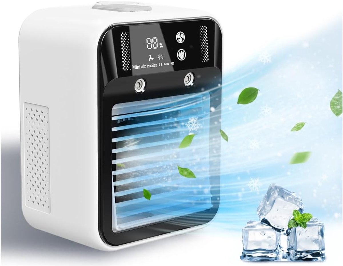 Luftkühler – Mini-luftkühler Mit Nebelfunktion – Tragbarer Usb-tischventilator Mit Digitalanzeige – 16,4 X 11,8 X 21,4 Cm