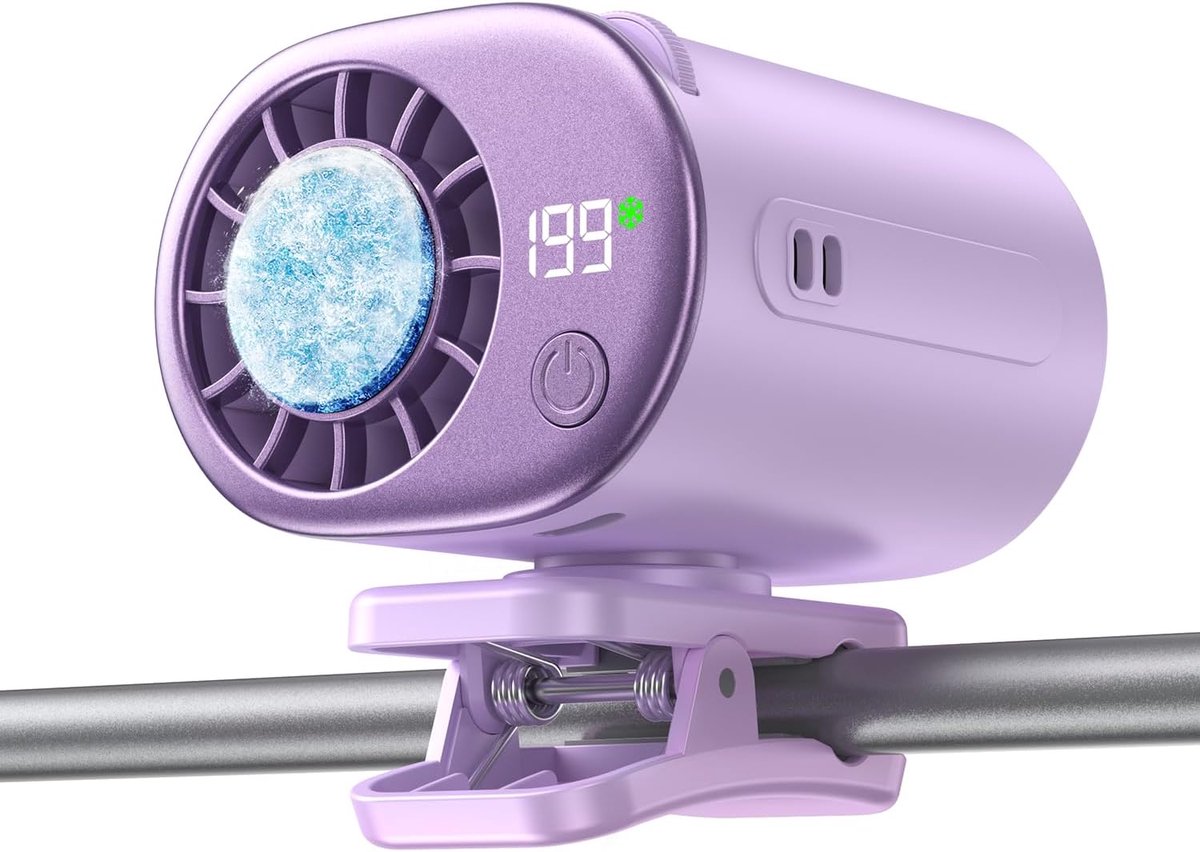 Tragbarer Clip-ventilator Mit Kühlfunktion – Wiederaufladbarer Turboventilator (20.000 U/min) – 360° Drehbarer Und Abnehmbarer Clip – Mini-kinderwagenventilator