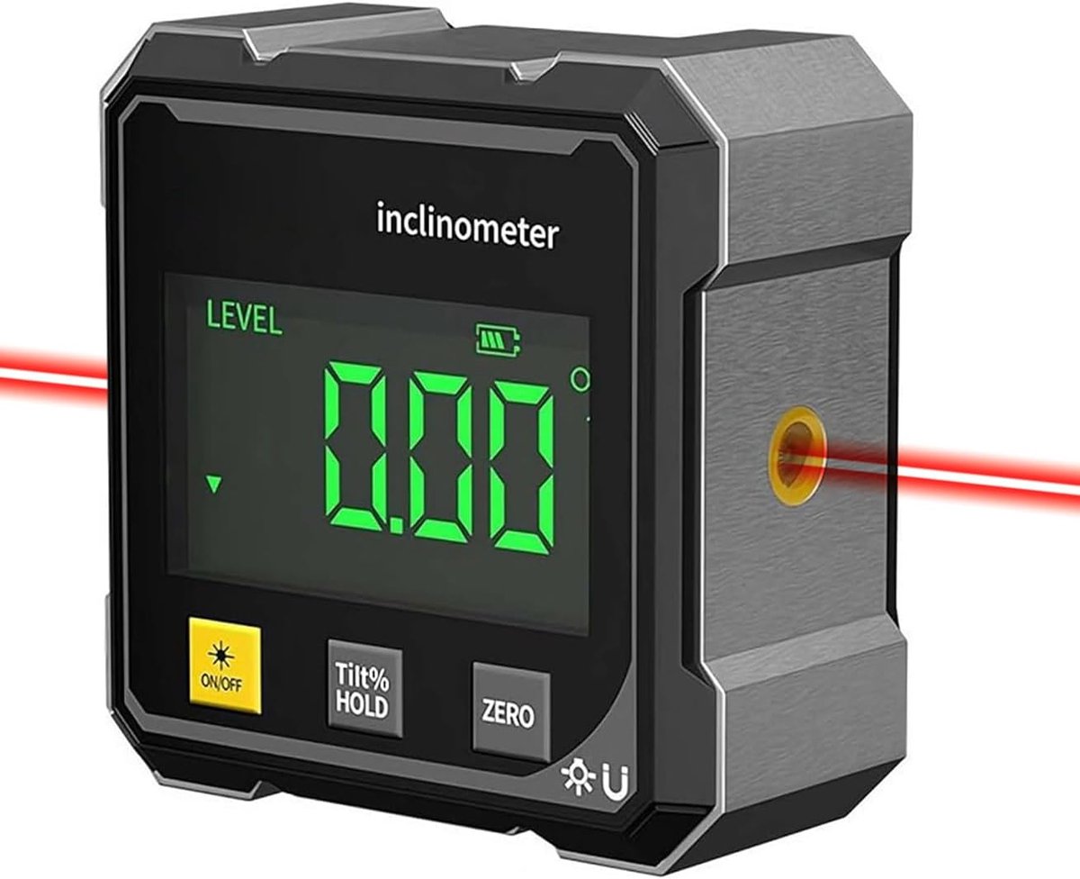 Ulisem – Digitaler Neigungsmesser – 4x90° Genauigkeit – Großes Led-display – Magnetfuß – Usb-aufladbar – Für Holz- Und Metallbearbeitung – Präzise Und Tragbar