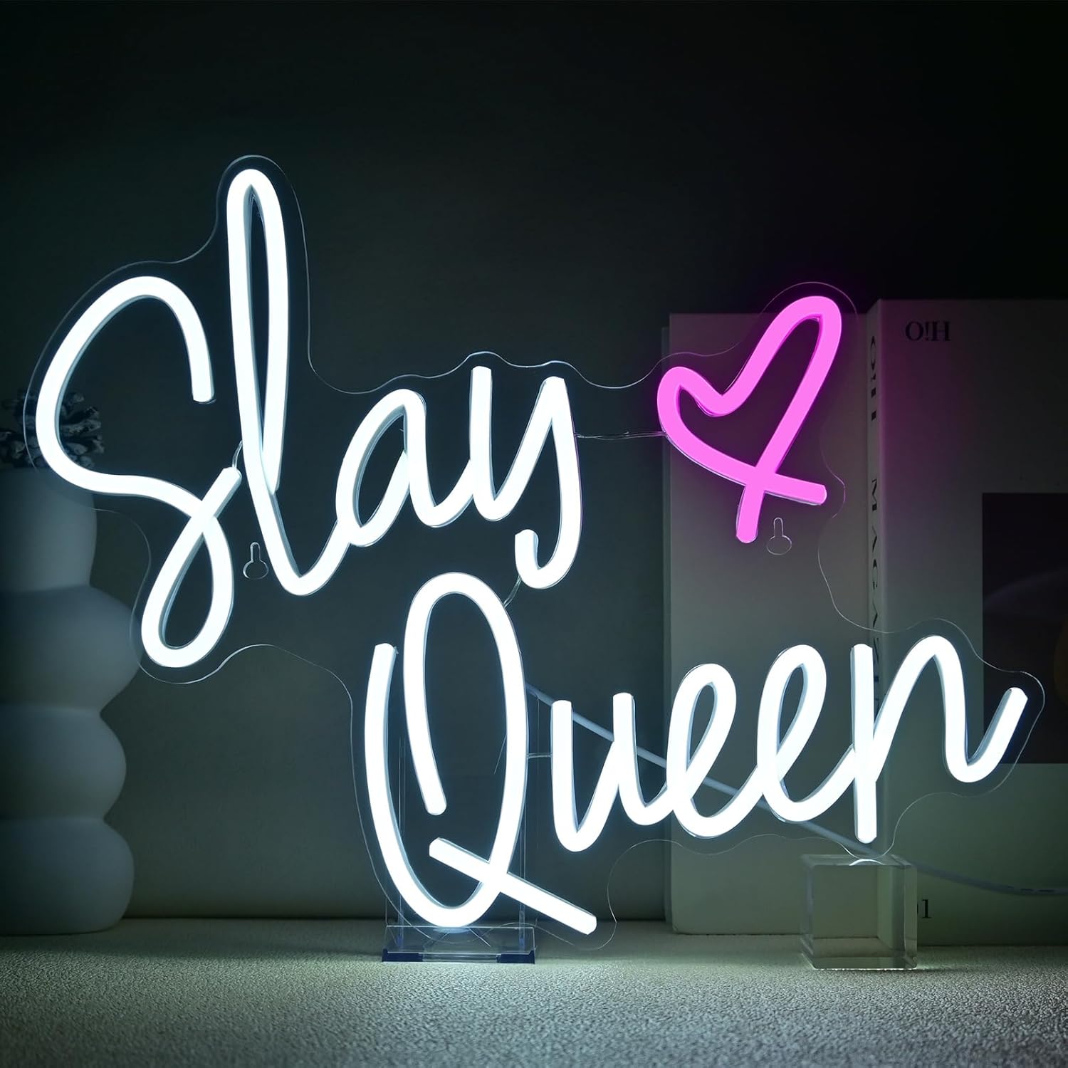 Neon-leuchtschild „slay Queen“, Weiß-pink, Led-leuchtschild Für Wanddekoration, Usb-neonlicht Für Schlafzimmer, Preppy-girl-stil, Studentenwohnheim-dekoration