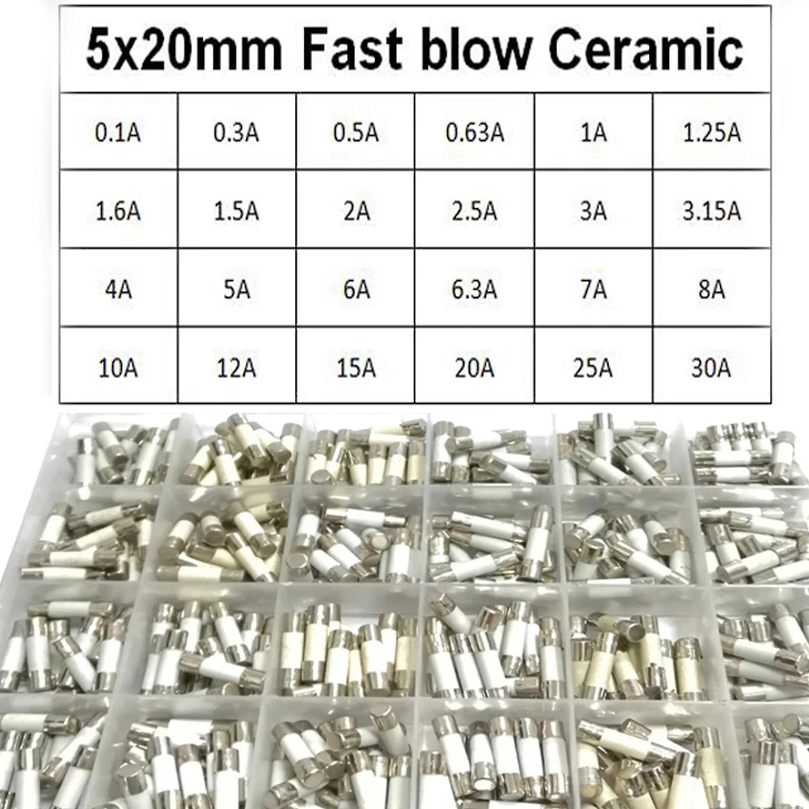 360 Stück Keramiksicherungen, 24 Valus, 5 X 20 Mm, Verpackt, 0,1–30 A, 15 Stück Pro Röhre, Flinke Keramiksicherung.