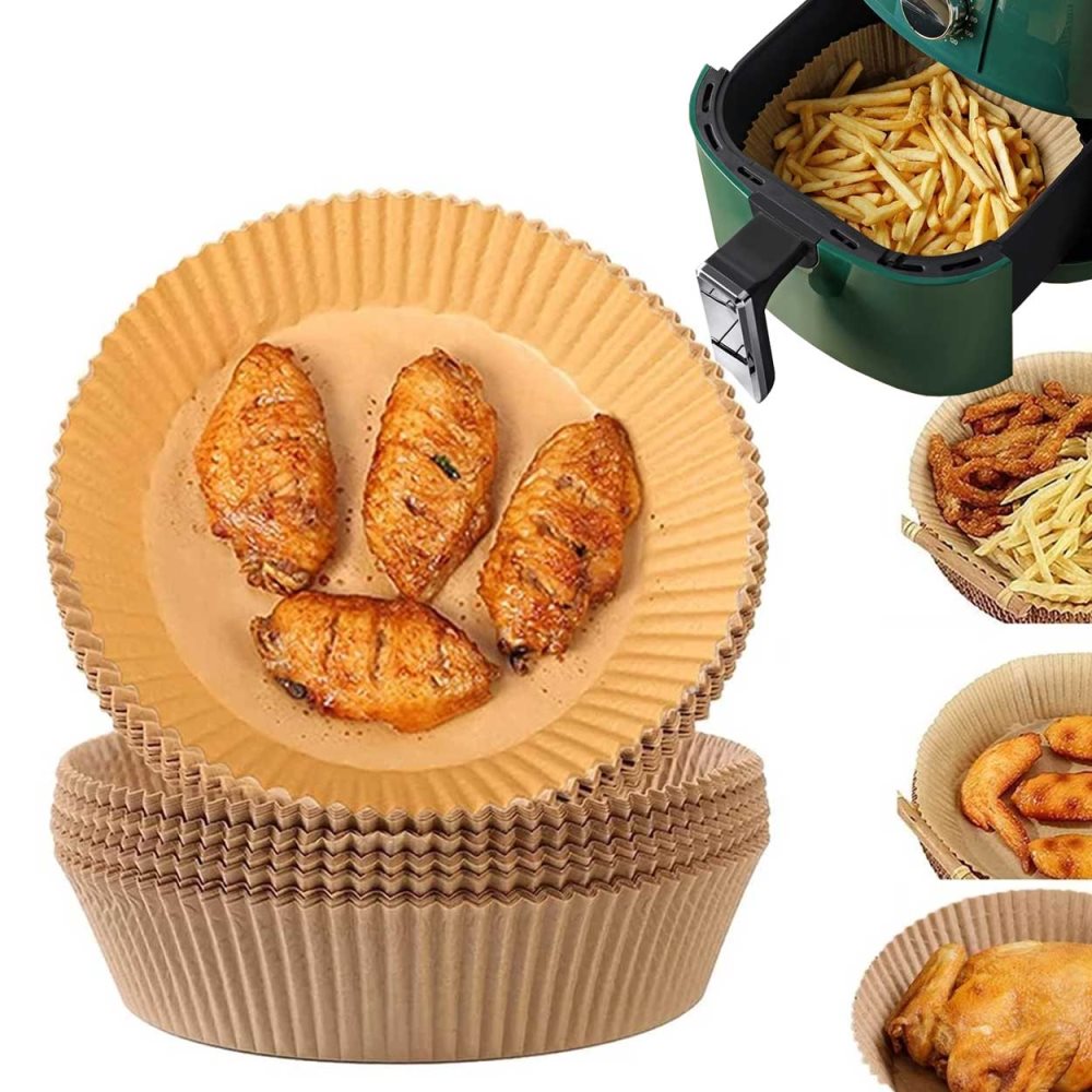 Papier Für Heißluftfritteusen, 100 Blatt Pro Packung – 16 Cm Einwegpapier, Braun.