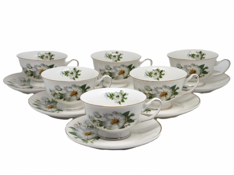 Elegantes 6-teiliges Tassenset Mit Untertassen, Florales Muster, 150 Ml