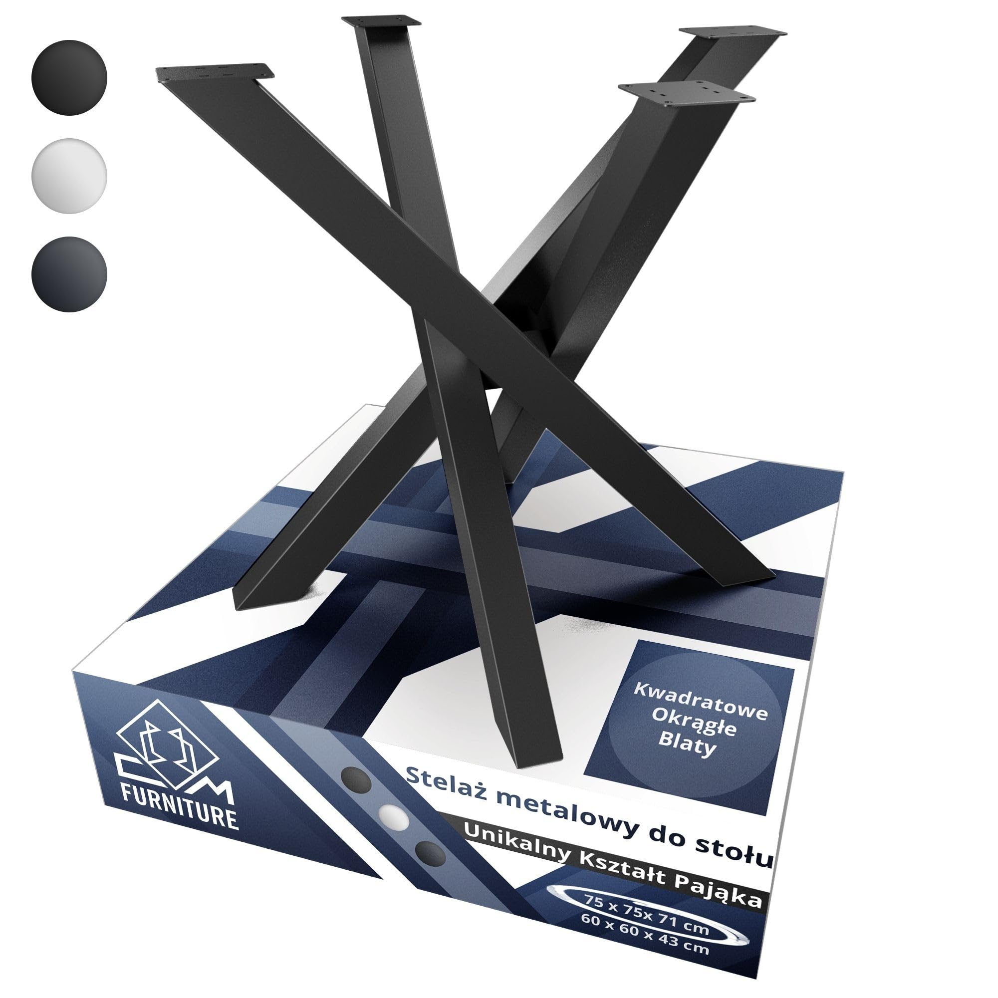 Cm Furniture Tischbeine Aus Schwarzem Metall, Modell Spider, Für Runde/quadratische Tischplatten. Höhe 71 Cm. X-förmiges Tischgestell. Maße: H 71 X B 75 X L 75 Cm. Kreuzförmiges Gestell. Konferenztisc
