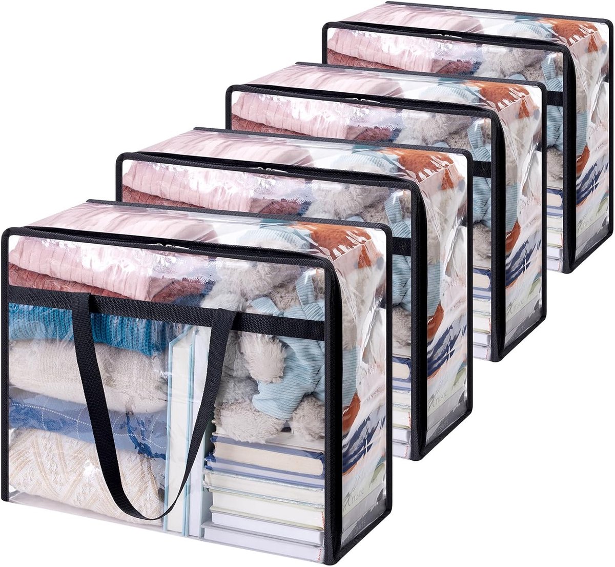 Set Mit 4 Transparenten 60-liter-aufbewahrungsbeuteln Für Kleidung Und Decken - Faltbar - Aus Pvc - Mit Reißverschluss - Für Schränke Und Zur Aufbewahrung Von Bettwäsche (bettdecken Und Decken)