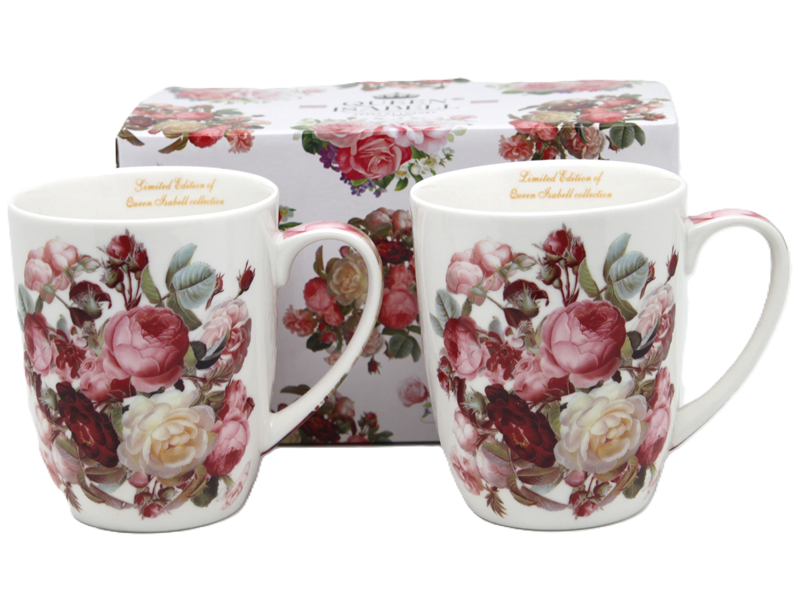 Große Porzellantassen, 2er-set (400 Ml) Als Geschenkidee, Kollektion „klassische Rose“.