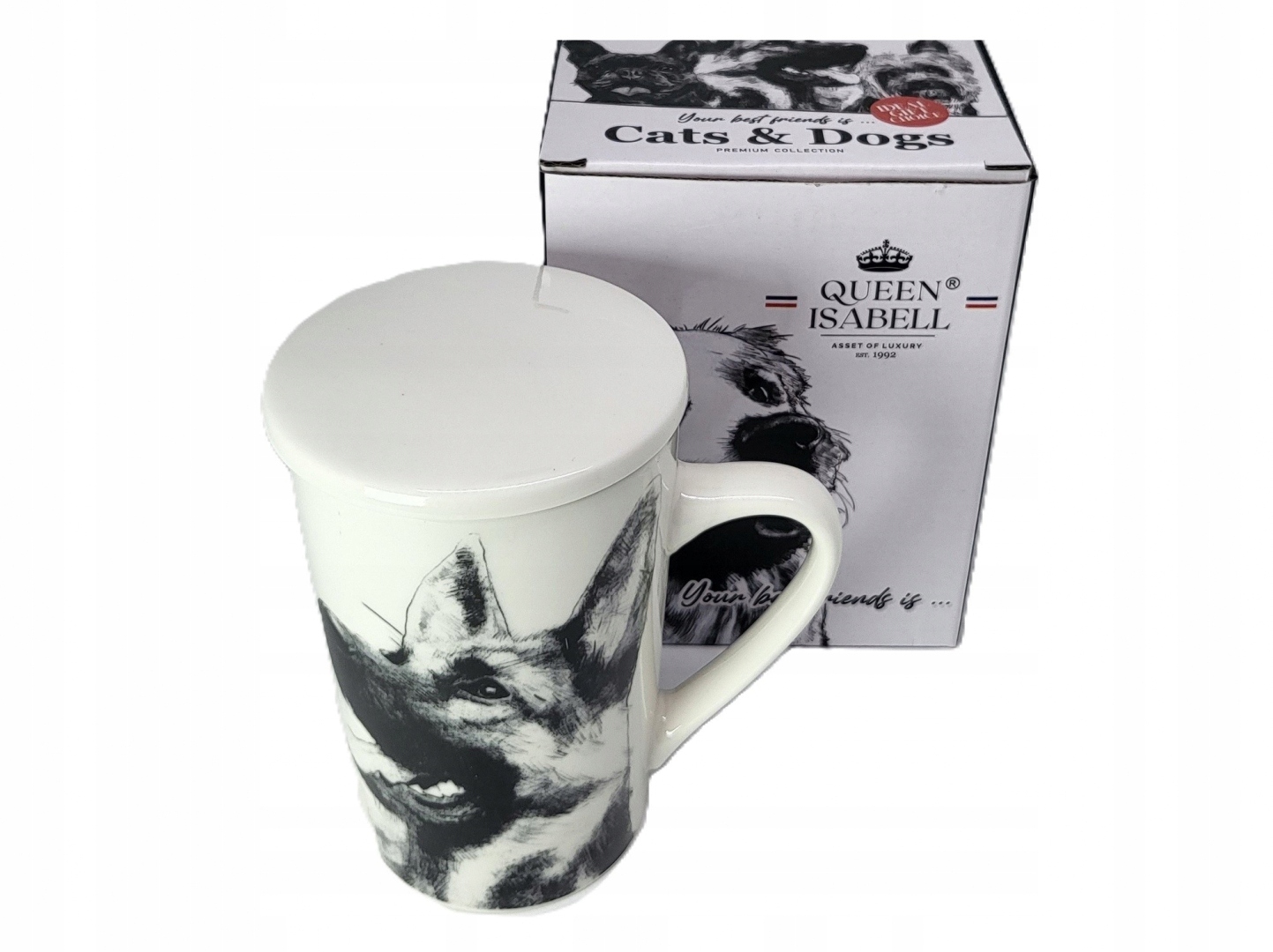 Großer Becher Mit Teesieb Und Schäferhundmotiv – Ideal Als Geschenk