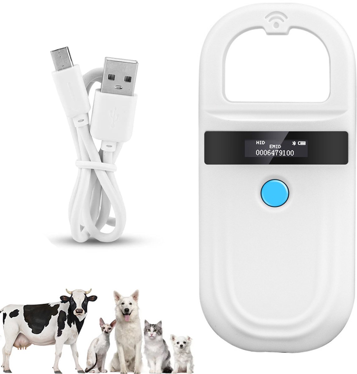 Bluetooth-rfid-mikrochip-lesegerät Für Haustiere – Kompaktes Lesegerät – Usb-aufladbar – Kabellos – Fdx-b Und Emid – 134,2 Khz/125 Khz Mit Oled-display – Geeignet Für Katzen, Hunde Und Andere Tiere