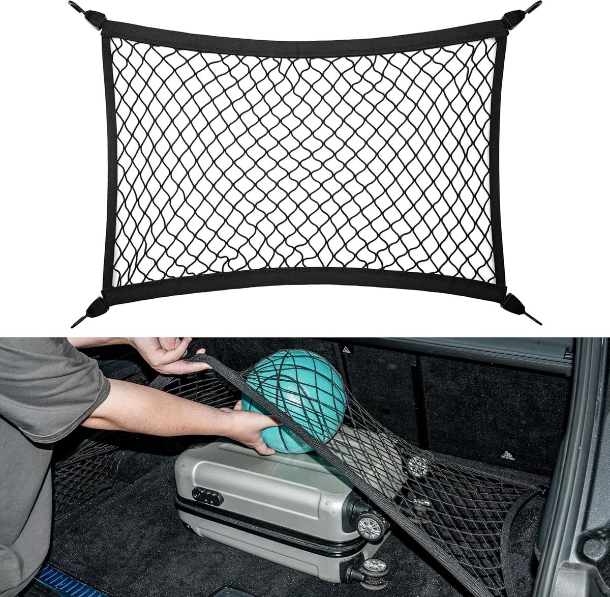 Kofferraumnetz – 80 X 60 Cm – Elastisches Netz – Mit Haken – Universelles Autonetz – Aufbewahrungsnetz Aus Netzgewebe – Organisation – Heckklappenzubehör