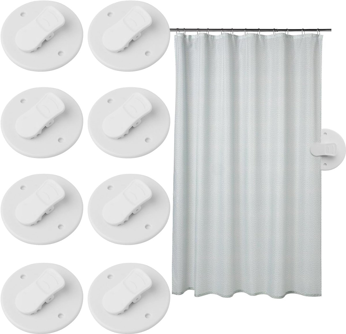 Set Mit 8 Duschvorhangclips – Selbstklebende Duschvorhangclips – Duschvorhanghalter – Schützende Duschvorhangclips