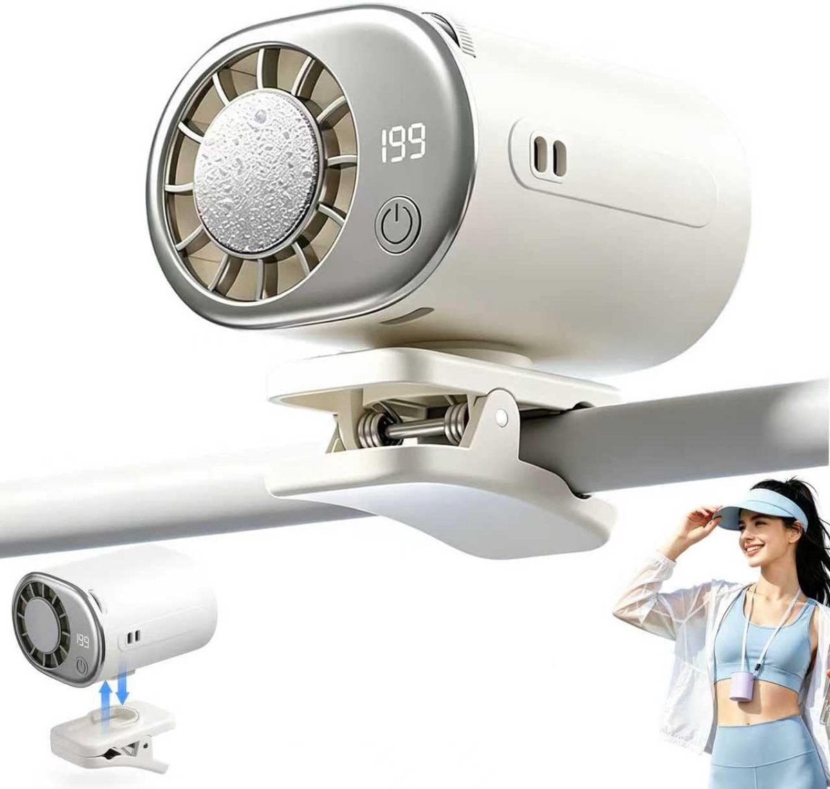 Ulisem – Auto-klemmventilator – 199 Geschwindigkeitsstufen – Led-anzeige – 2000-mah-akku – Elektrische Kühlung Bis Zu 16 °c – 360°-drehung – Leiser Motor