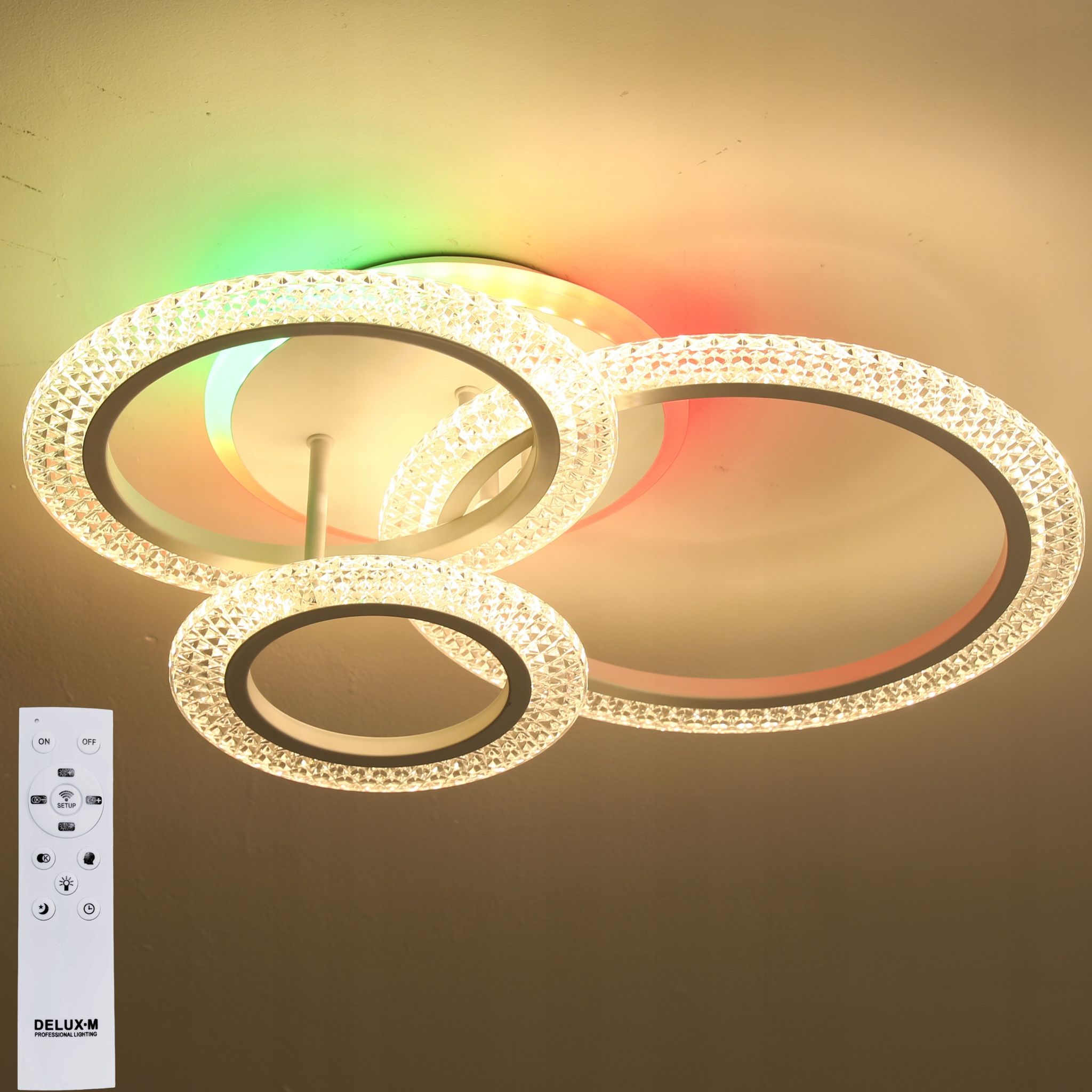 Moderne Weiße Rgb-hängeleuchte, Kronleuchter, Led-deckenleuchte, Fernbedienung, 46 W