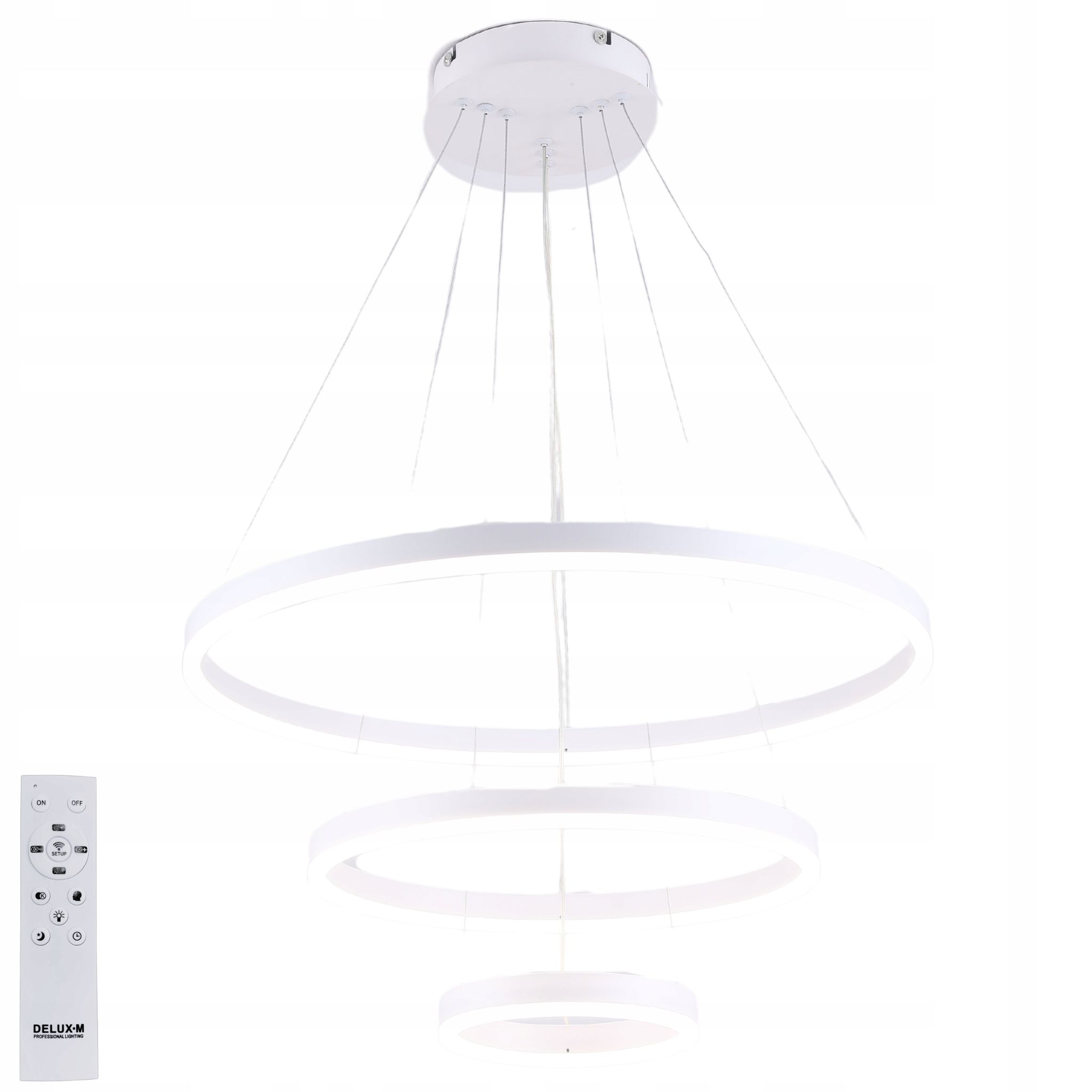 Deckenleuchte Mit 3 Ringen, Weiß, Led-hängeleuchte + Fernbedienung, 85 W, 20/40/60 Cm