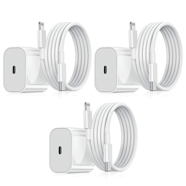 Aktionsangebot Zum Schnäppchenpreis 3er-pack – Iphone-ladegerät – Schnellladegerät – Adapter + Kabel, 20 W, Weiß, Passend Für Iphone, 3er-pack, Garantiert Neu.