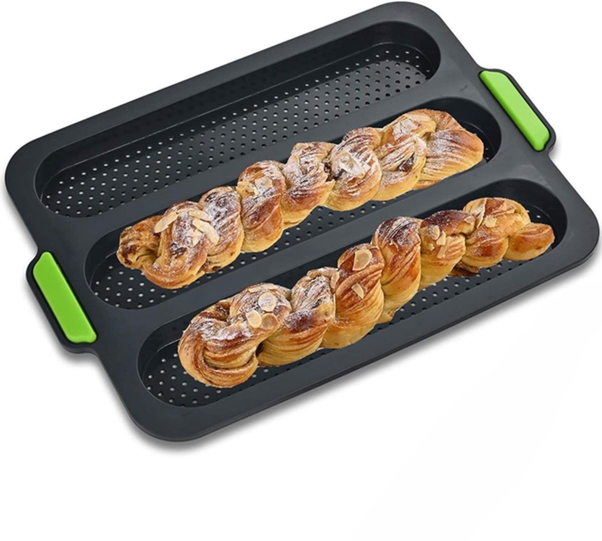 Silikon-baguetteform – Brotform – Dreiwellige Form – Perforierte Silikon-brotform – 34,5 X 23,8 Cm – Schwarz