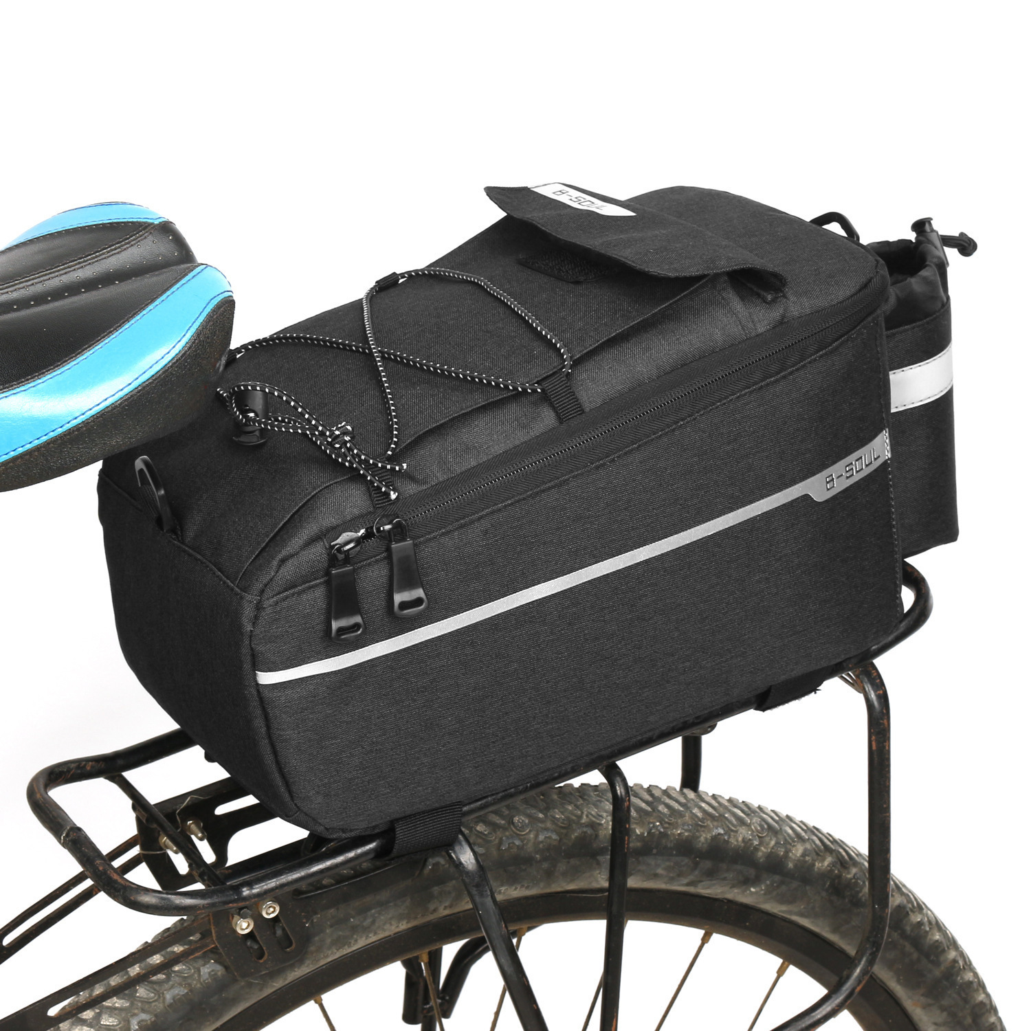 Fahrradtasche, Zggzerg, Wasserdicht, 10 L Fassungsvermögen, Mit Kleiner Lampe, Reflektoren, Flaschenhalter, Abnehmbarem Schultergurt, Reißverschluss, Polyester, 38 X 15,5 X 16 Cm, Schwarz
