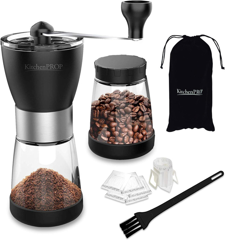 Manuelles Kaffeemühlen-set (14-teilig), Inklusive 2 Glasbehältern Und Einem Verstellbaren Keramikmahlwerk.