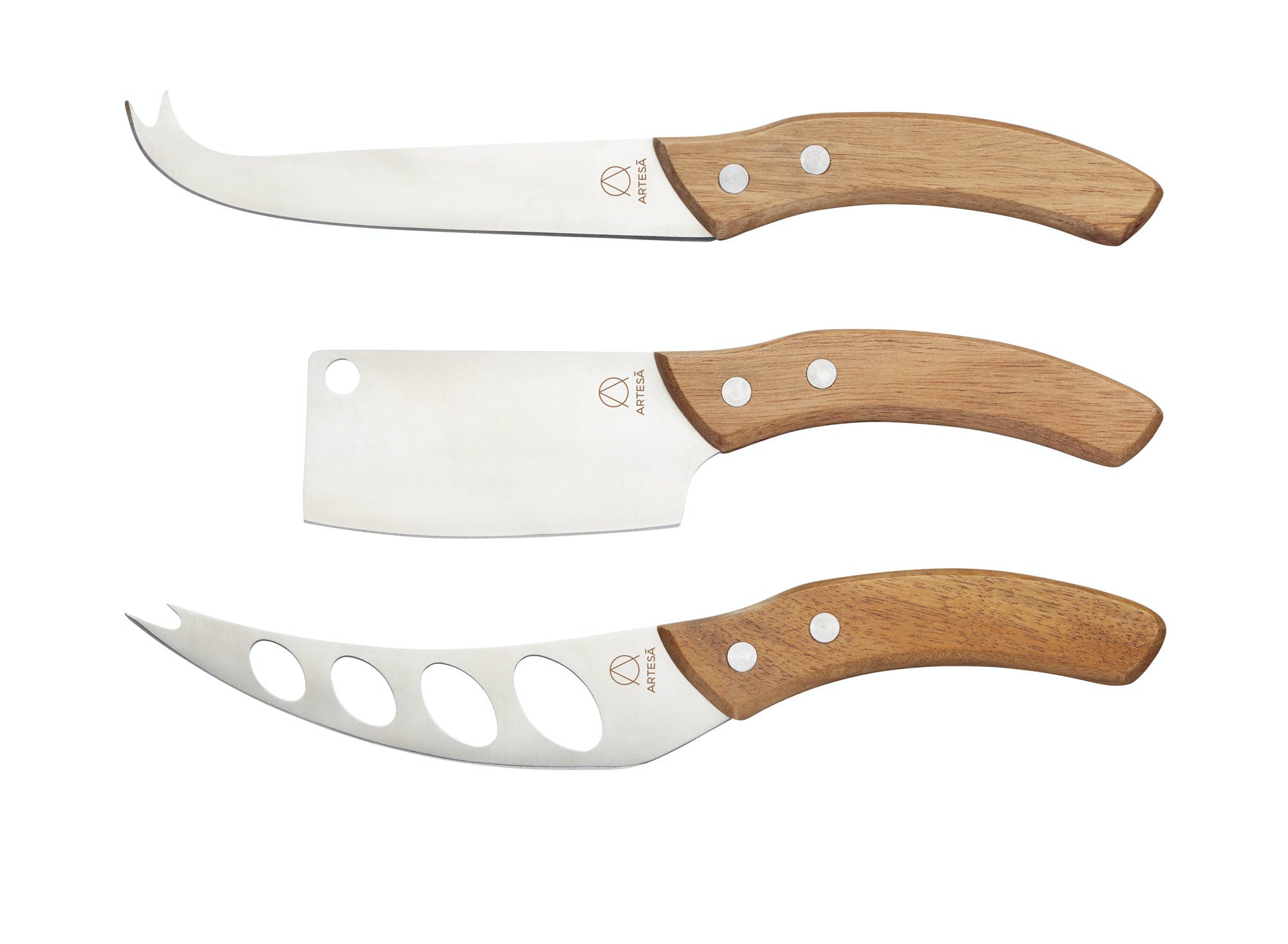 Masterclass Artesà Set Of 3 Käsemesser Of Edelstahl Mit Griff Of Akazie 32 Cm X 32 Cm X 22 Cm