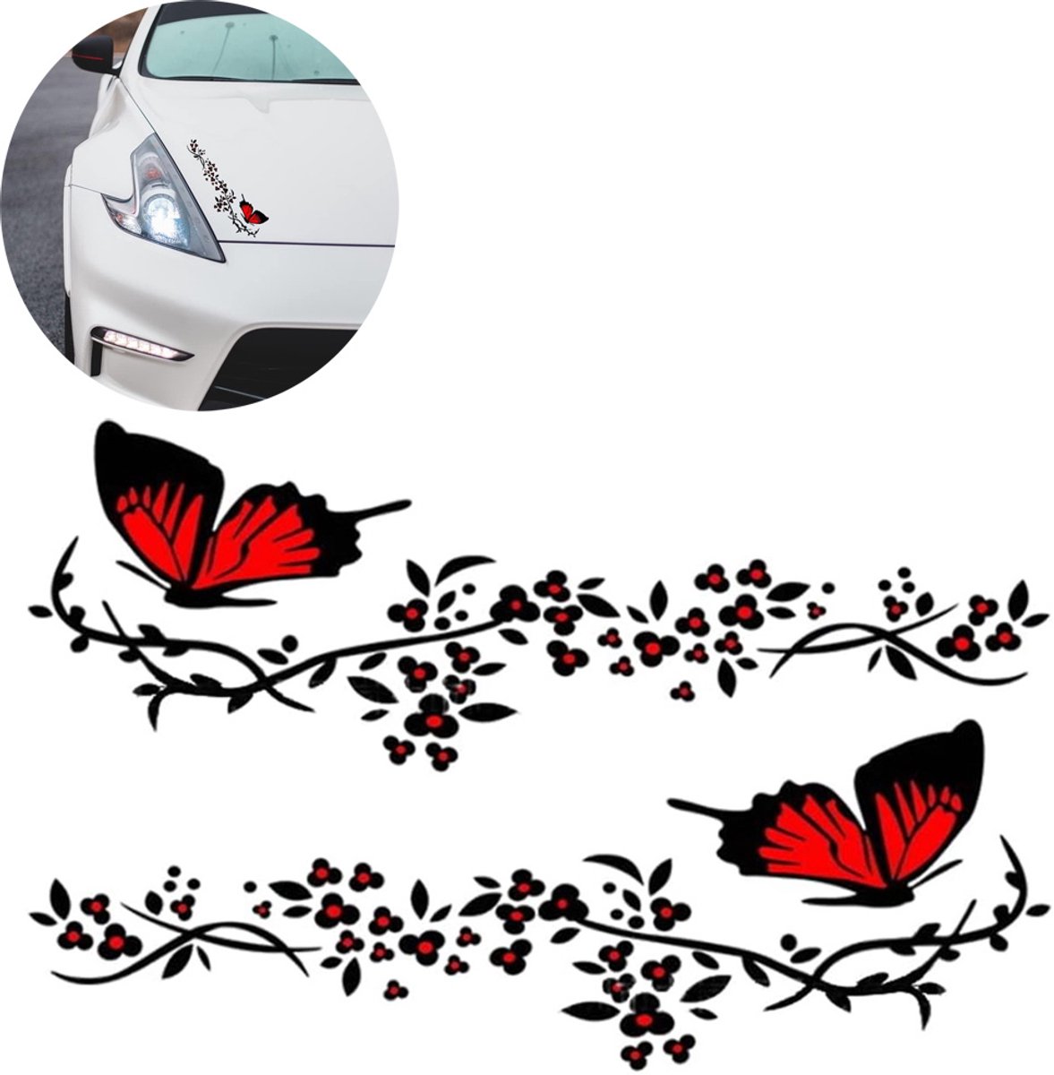 Autoaufkleber – Fensteraufkleber – Lustiger Autoaufkleber – Motorradaufkleber – Autoklebefolie – Schmetterlings- Und Blumenmotiv – 11 X 30 Cm – Schwarz