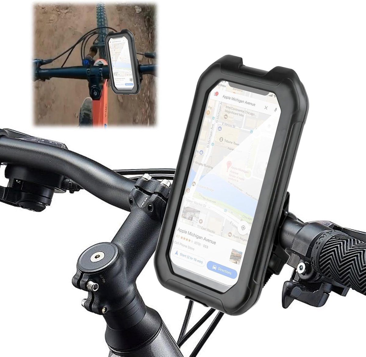 Fahrrad-handyhalterung – Wasserdichte Lenkerhalterung – Fahrrad-navigationshalterung – Motorrad-handyhalterung – Stoßfest – Touchscreen-kompatibel – Verstellbar
