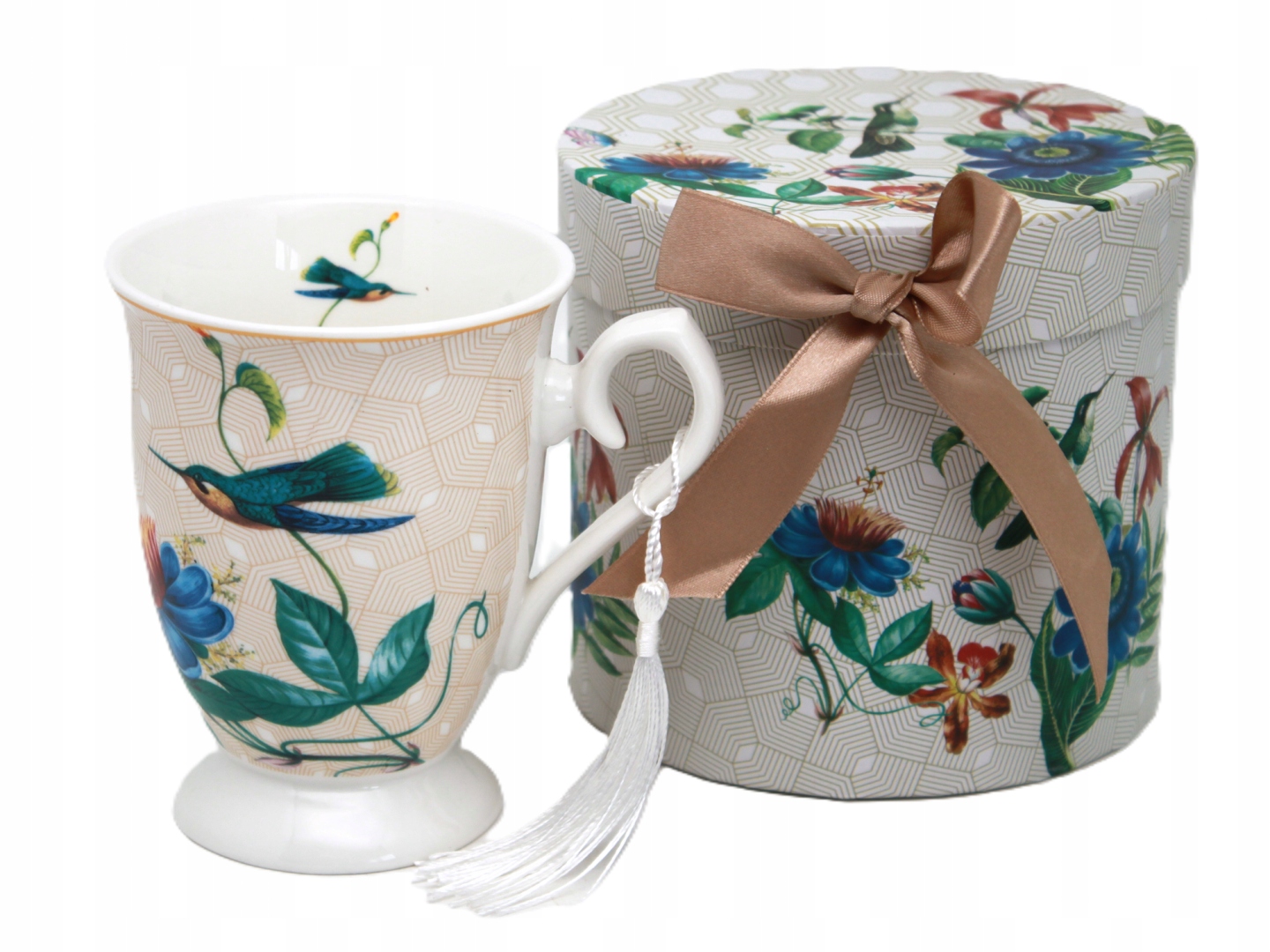 Dezenter Porzellanbecher Mit Blumen- Und Vogelmotiv