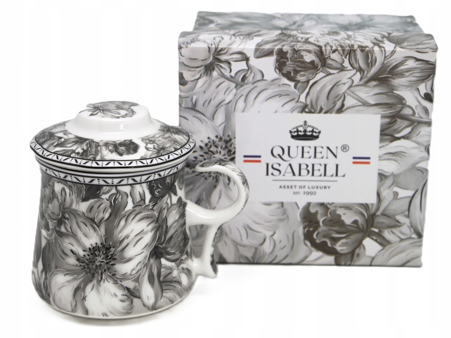 Porzellantasse Mit Teesieb, 350 Ml, In Einer Box, Kollektion Graue Rose