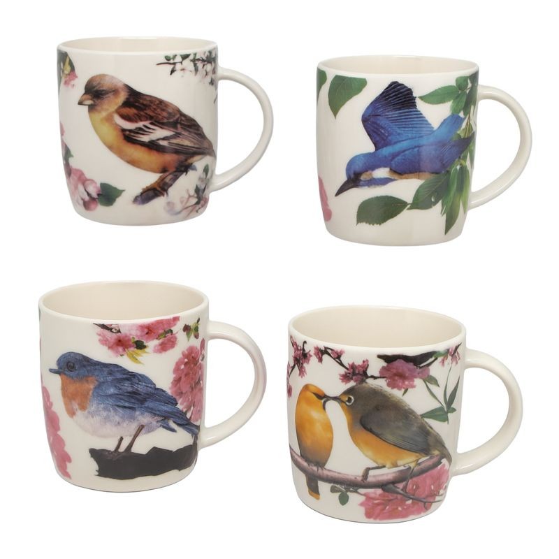 Porzellantasse Mit Vogel- Und Blumenmotiv, Mustermix