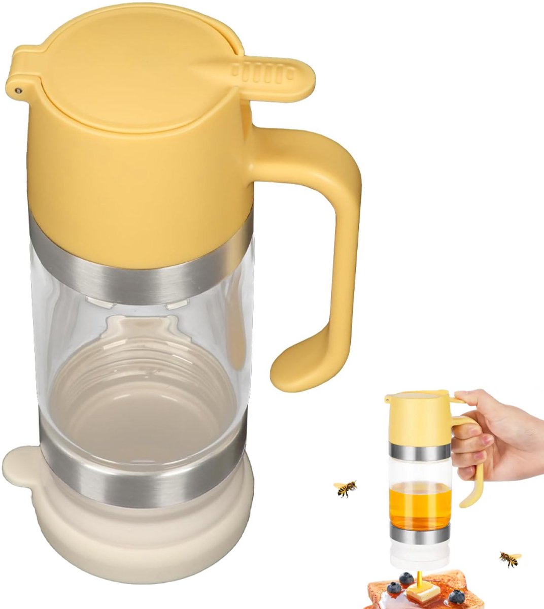 Honigspender – Honigtopf – Honigbehälter – Honigausgießer – Sirup- Und Honigspender – Honigsirupspender – Mit Kunststoffkappe – Mit Griff – Tropffrei