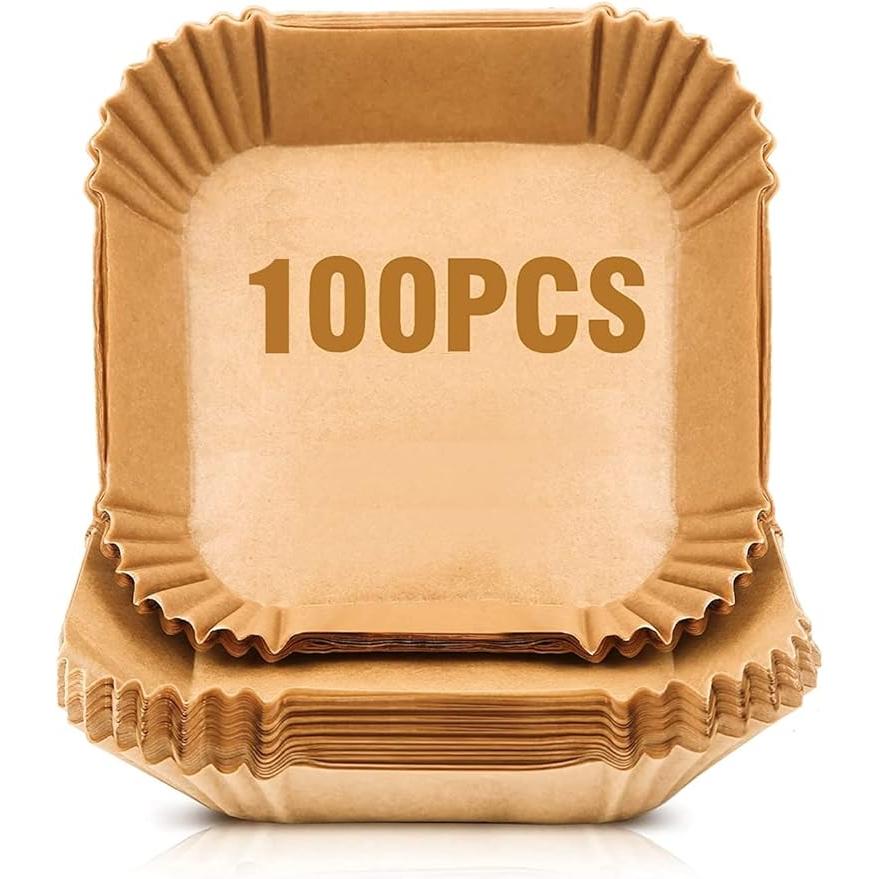 Heißluftfritteusenpapier [100 Stück] – Lebensmittelecht, Bpa-frei – Holz – 16 Stück – 3–6 L