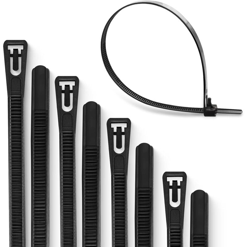 Wiederverwendbare Kabelbinder, 100 Stück, abnehmbare Kabelbinder, starke Nylon-Kabelbinder (350 mm x 8 mm, schwarz) - Lntyq