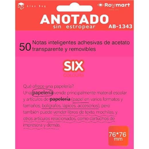 Roymart Abnehmbarer Transparenter Haftnotizblock 50h 76x76mm Acetat Fluoreszierend Rosa