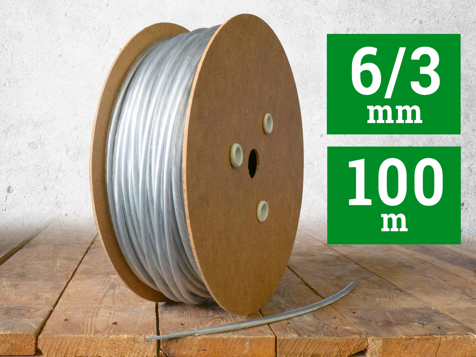 Stahlseil In Pvc, 6 Mm, Farblos, Aus Seil 3.0 (1x19), 100 M (rolle)
