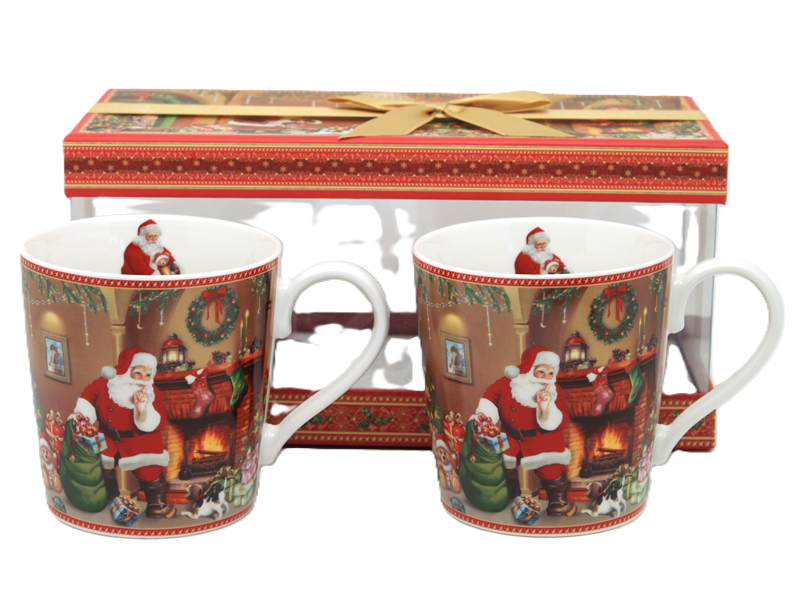 Porzellantassen-set, 2er-pack, Weihnachtsmann-motiv, 350 Ml, In Dekorativer Schachtel