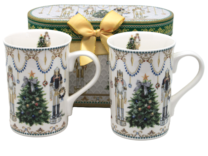 Set Mit 2 Porzellantassen 330 Ml, Motiv: Nussknacker Und Weihnachtsbaum