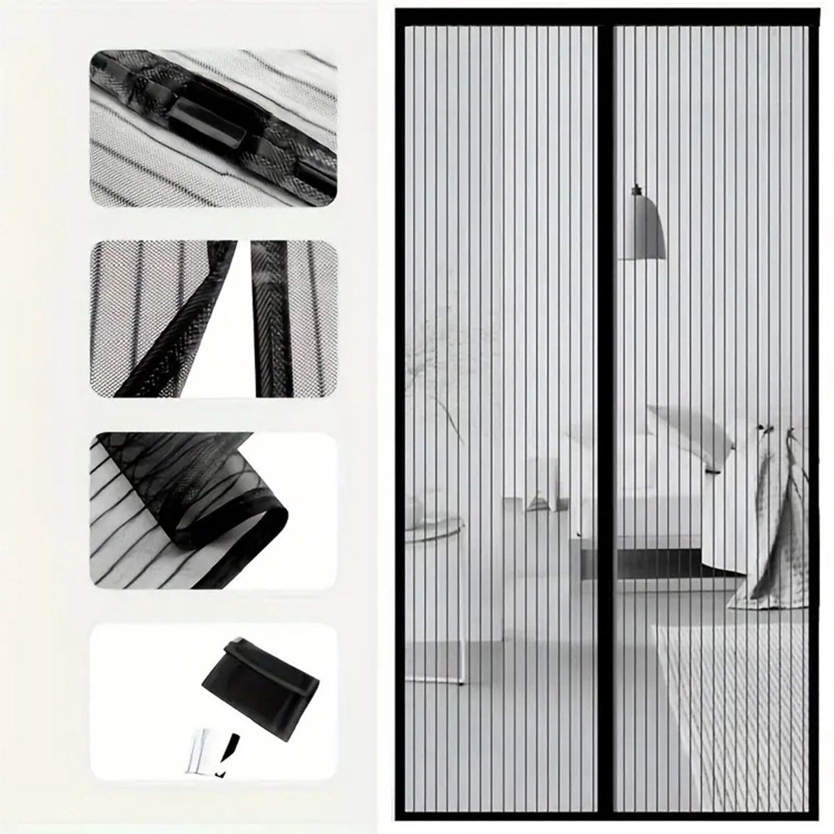 Magnetisches Moskitonetz Für Türen – Insektensicher Und Bohrfrei – 100 X 210 Cm – Schwarz