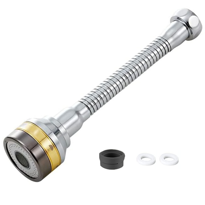 Universeller Flexibler Adapter, Axroad Mall, 150 Mm, 3 Strahlarten, 360° Drehbar, Einfache Installation, Für Küchen- Oder Badezimmerarmaturen, Edelstahl + Abs, Silber/gold