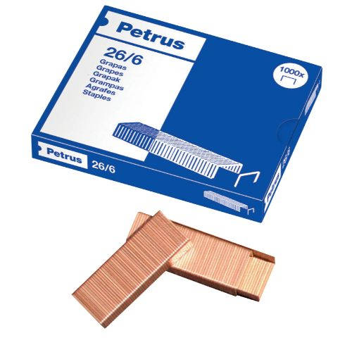 Schachtel Mit 1000 Heftklammern Typ 26/6 Verkupfert Für Tisch-/büro-heftgeräte Petrus
