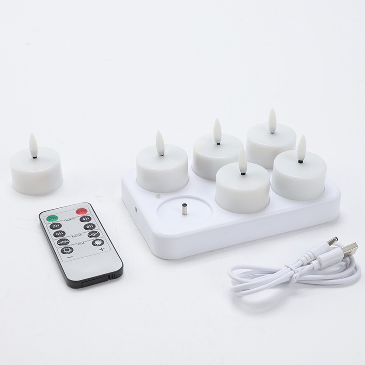 6er-set Wiederaufladbare Teelichter Mit Ladestation Und Timer – Led-kerzen Mit Flackernder Flamme Und Fernbedienung – Timerfunktion – Ideal Für Zuhause – Halloween