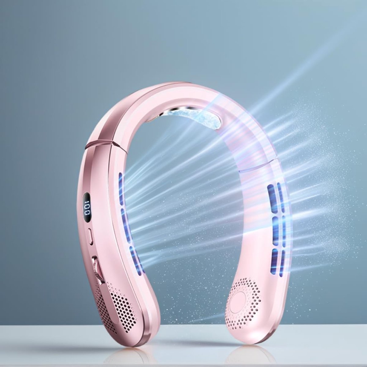 Ulisem Nackenventilator – 100 Geschwindigkeitsstufen – 365 G – Tragbar – Rotorblattlos – Usb-c-aufladbar – Leise (25 Db) – Digitalanzeige – 24 Stunden Akkulaufzeit – Pink