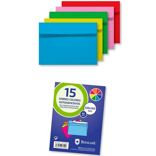 Bismark Selbstklebende Papierumschläge 90gr 120x165mm Farben 15 Sortierte Umschläge