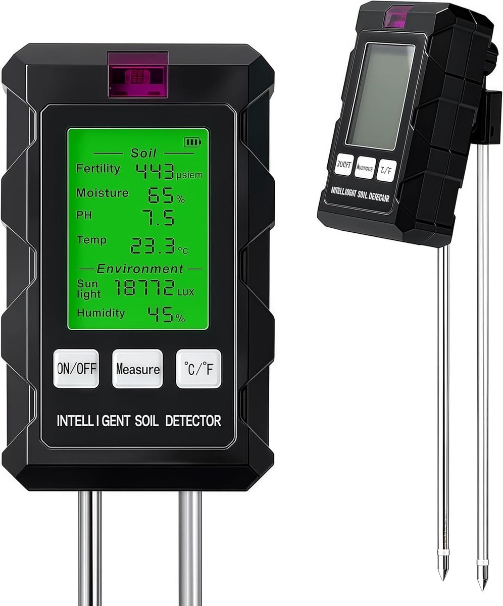 Der Intelligente 6-in-1-bodentester Mit 90°-drehbildschirm Ist Ein Intelligentes Hygrometer, Das Ph-wert, Luftfeuchtigkeit, Licht, Temperatur, Fruchtbarkeit Und Feuchtigkeit Des Bodens Misst Und...