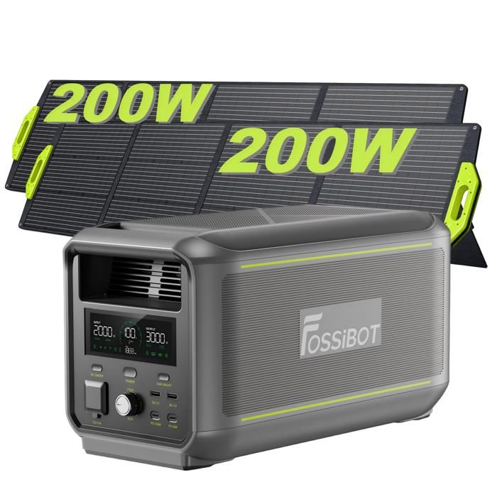 Fossibot F3000 Elektrischer Generator - 3000w - 2048wh - 230v - Lifepo4 - Stromversorgung + 2×sp200 200w Solarpanel - 2 Jahre Garantie - Rv