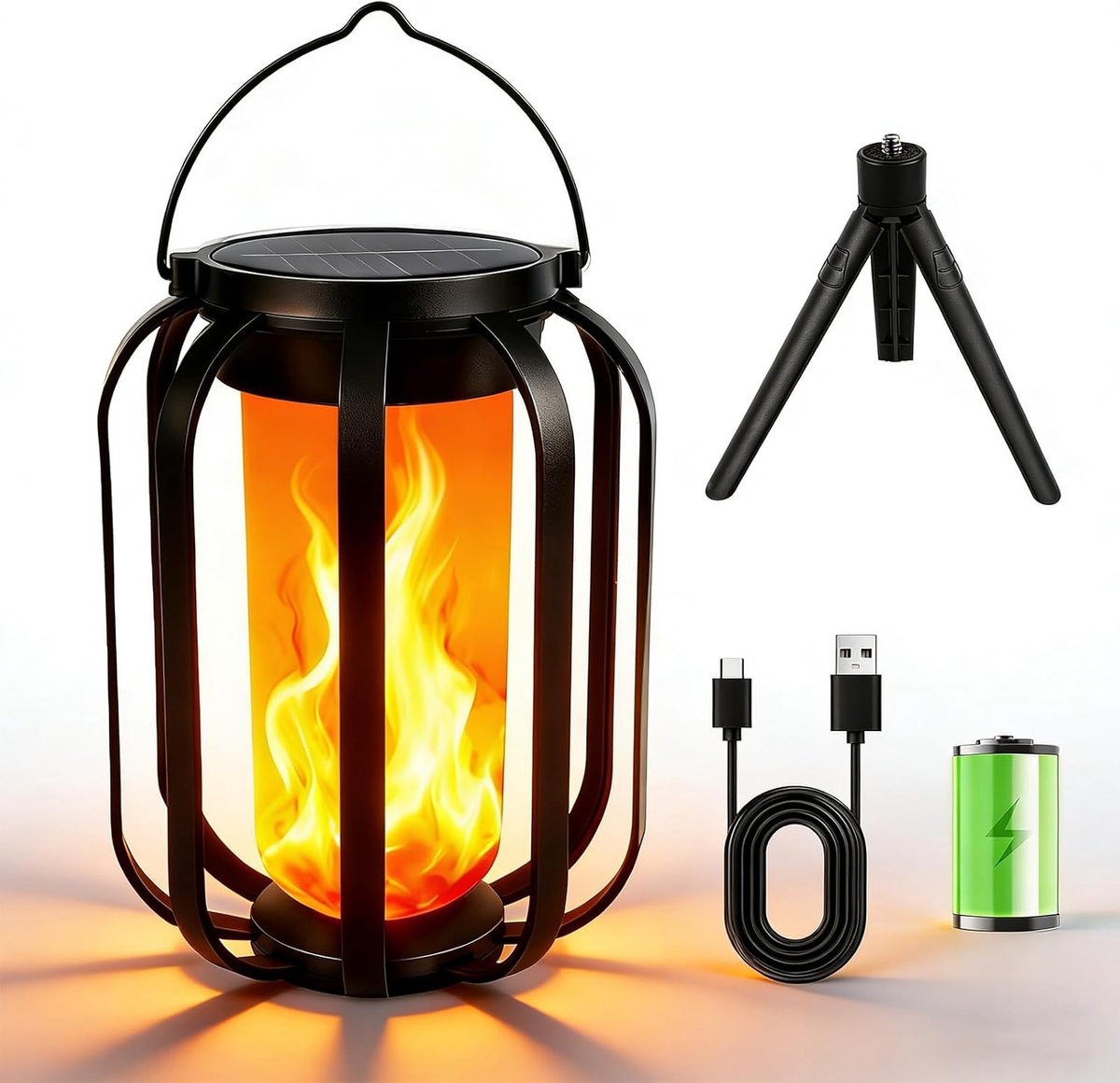 Ulisem - Solarlaterne - Wasserdicht Für Den Außenbereich - Gartenleuchte Mit Flammeneffekt - 4 Solar-beleuchtungsmodi - Usb-c- Und Solarbetrieb - Hängelaterne
