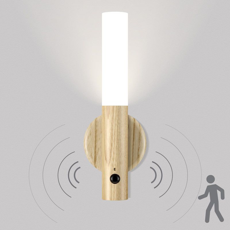 Kabellose Wandleuchte Aus Holz, Wiederaufladbares Led-nachtlicht Mit Bewegungssensor, Batteriebetriebene Nachttischlampe, Magnetisches Nachtlicht.