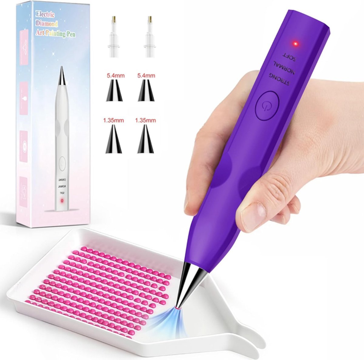 Elektrischer Diamantmalstift – Diamantmalstift – Diamantmalpinsel – Diamantmalzubehör – Mit 4 Saugnäpfen – Abs – Lila